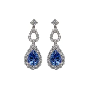 Pear Shape Light Blue Sapphire & Diamond Drop Earrings