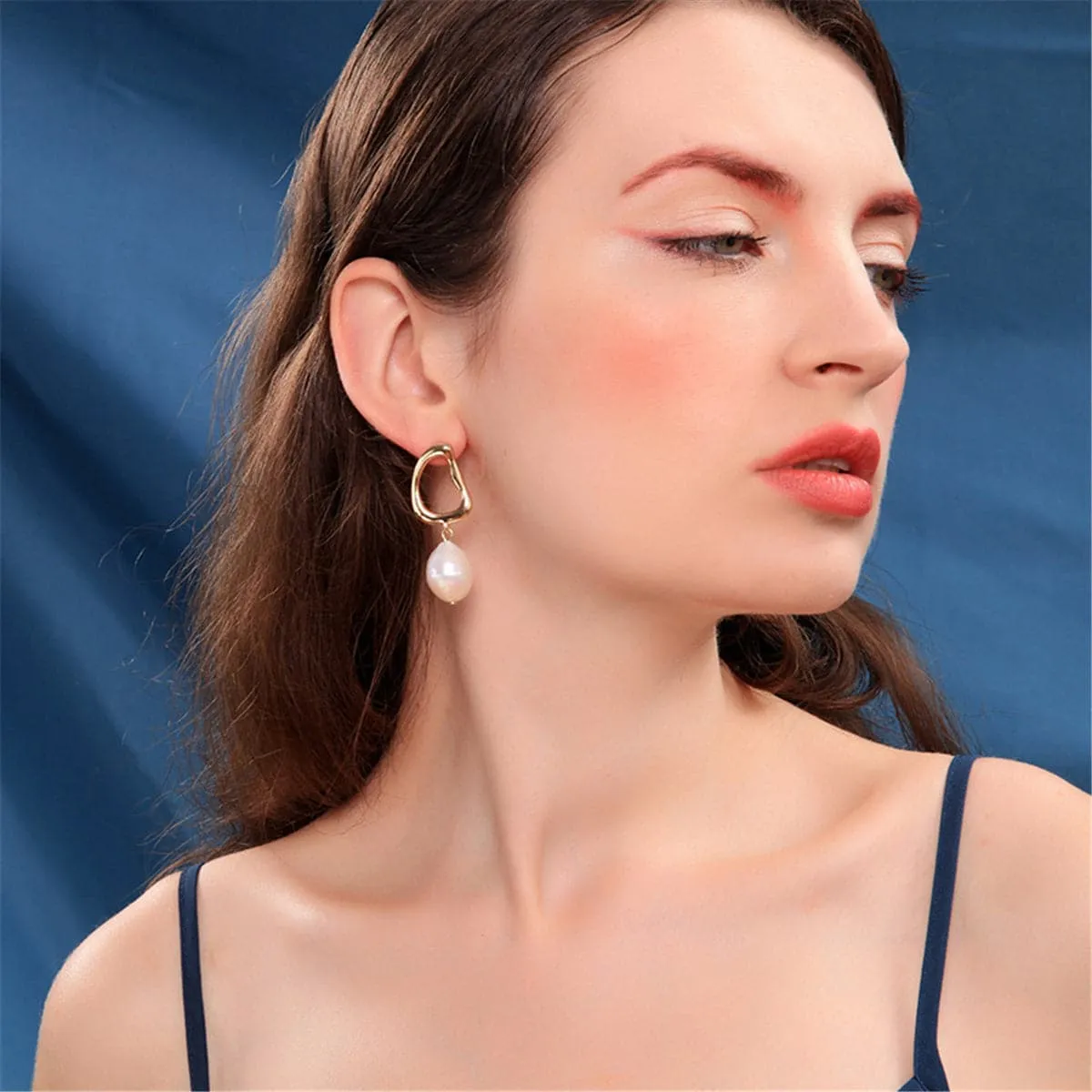 Pearl & 18K Gold-Plated Harp Drop Earrings