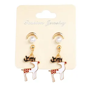 Pearl & Enamel 18K Gold-Plated Reindeer Earring Set