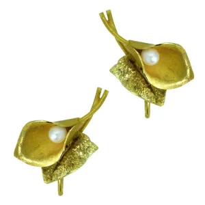 Pearl & Gold Lily Earrings