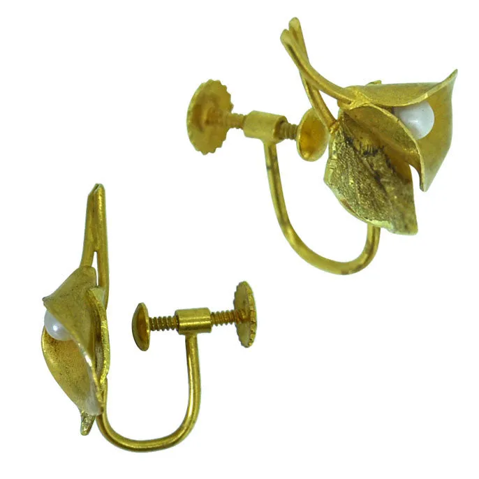 Pearl & Gold Lily Earrings