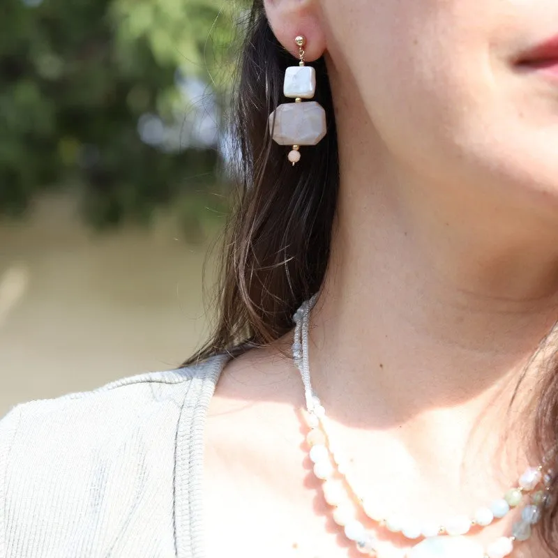 Pearl and Sunstone Earrings