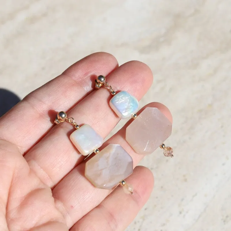 Pearl and Sunstone Earrings
