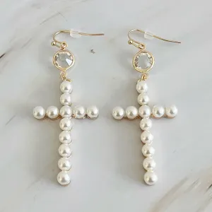 Pearl Cross Dangle Earrings