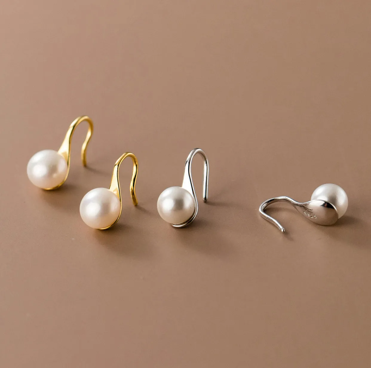 Pearl Drop Hook Earrings-EOS011