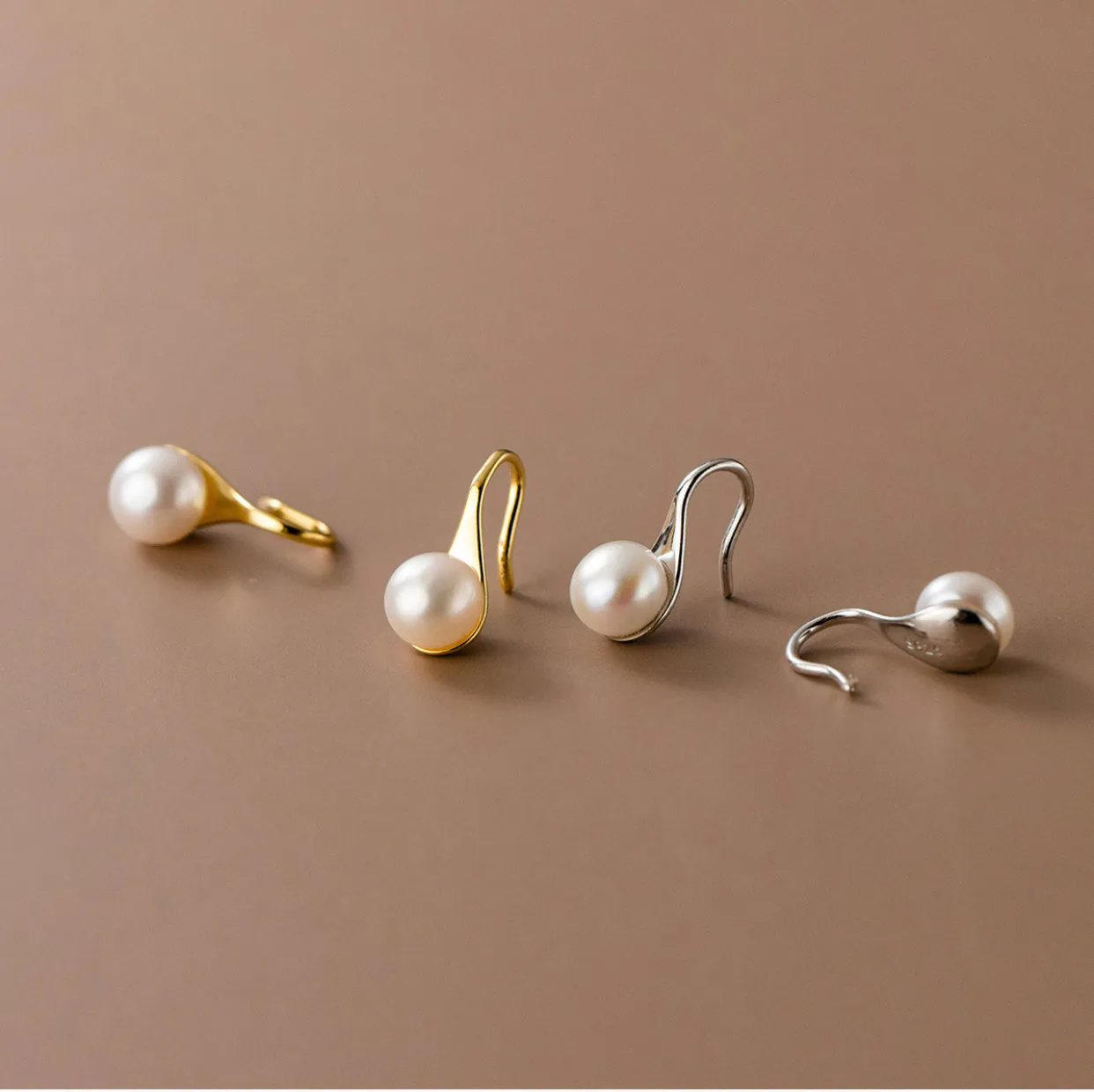 Pearl Drop Hook Earrings-EOS011