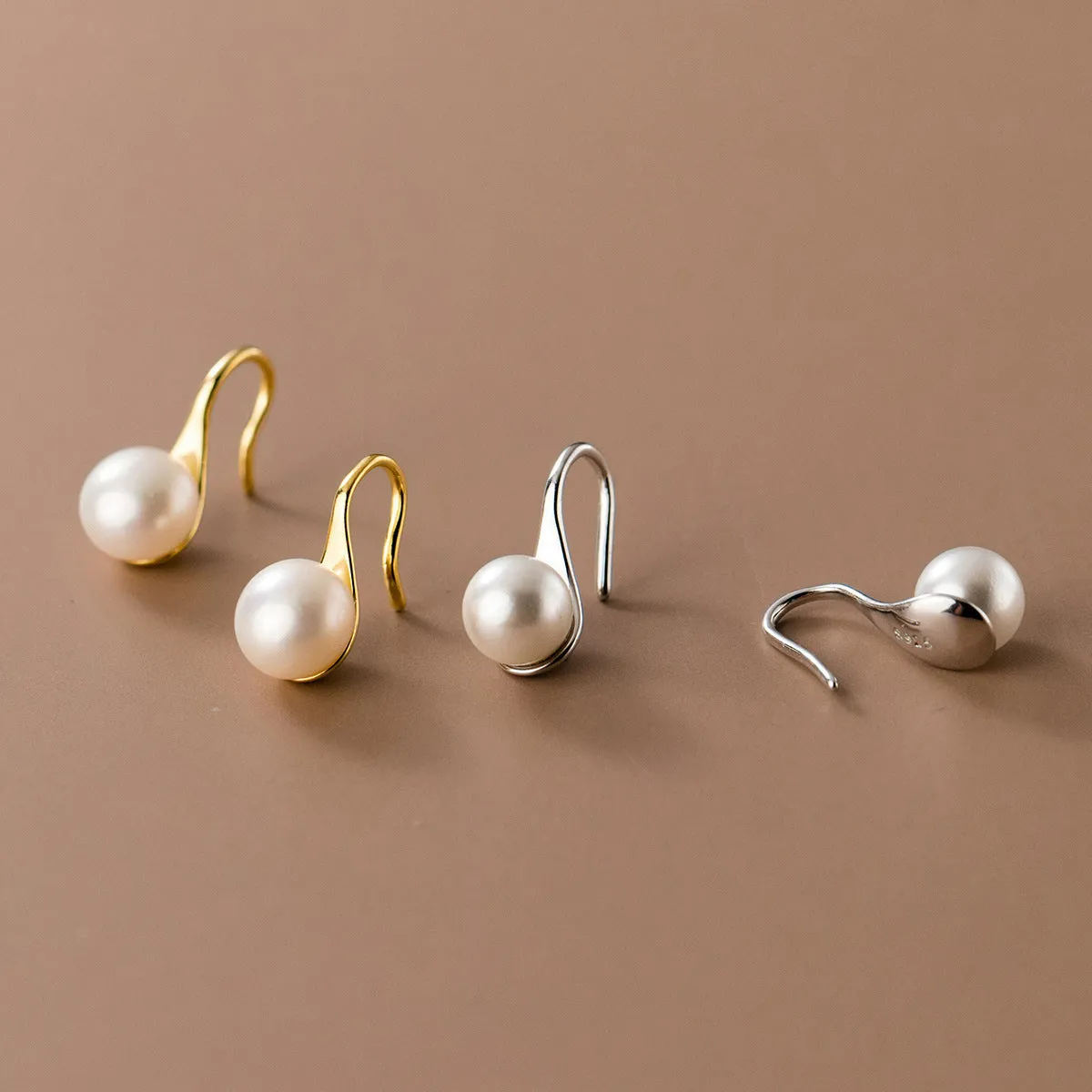 Pearl Drop Hook Earrings-EOS011