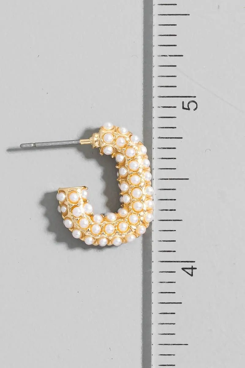 Pearl Pave Rectangle Tube Hoop Earrings