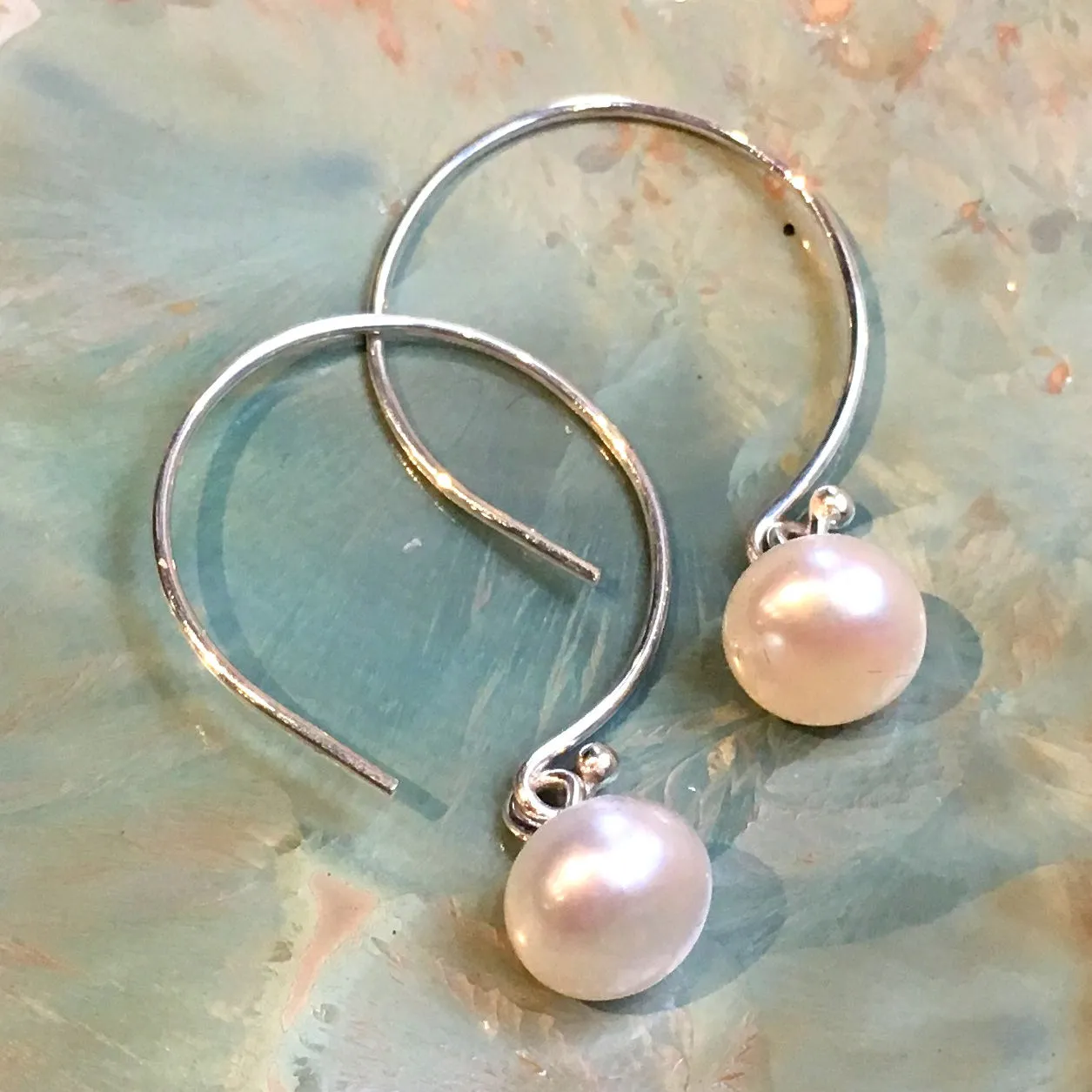 Pearl Silver Bridal Hoops - Celeste Pearl.