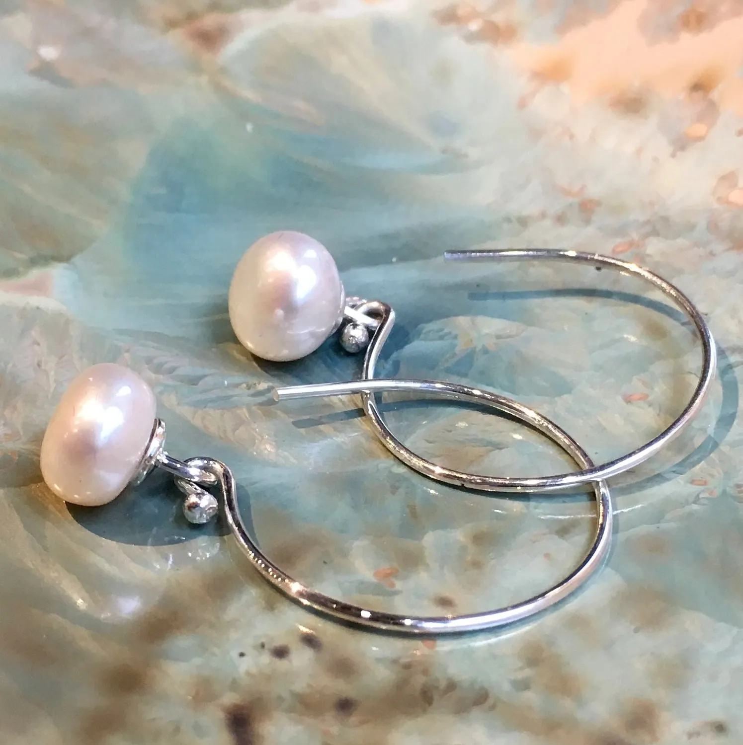 Pearl Silver Bridal Hoops - Celeste Pearl.