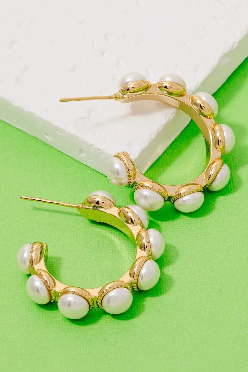 Pearl Studded Hoop Earrings