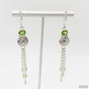 Peridot and Carved Silver Disc Hook Earrings