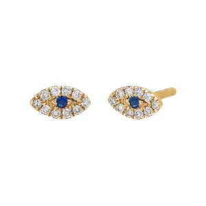 Petite Diamond X Sapphire Evil Eye Stud Earring 14K
