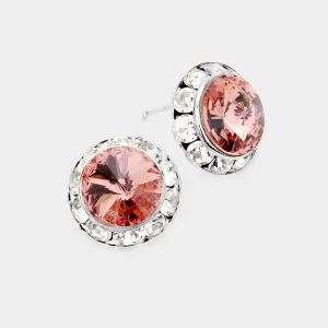 Pink Austrian Crystal Round Stud Earrings | 5/8" | 290277