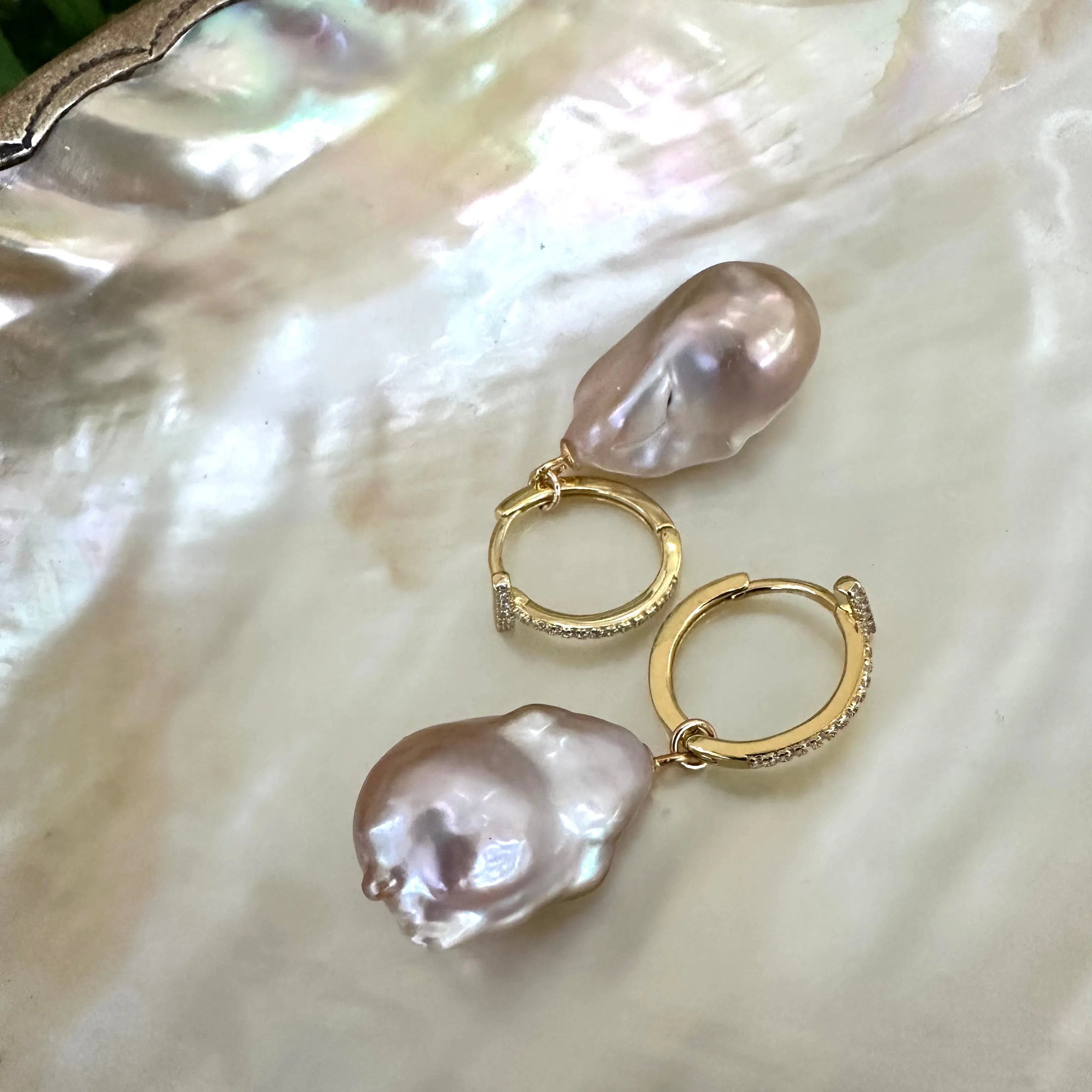 Pink Baroque Pearl Hoop Earrings in Gold