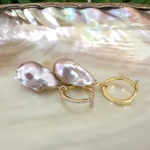 Pink Baroque Pearl Hoop Earrings in Gold