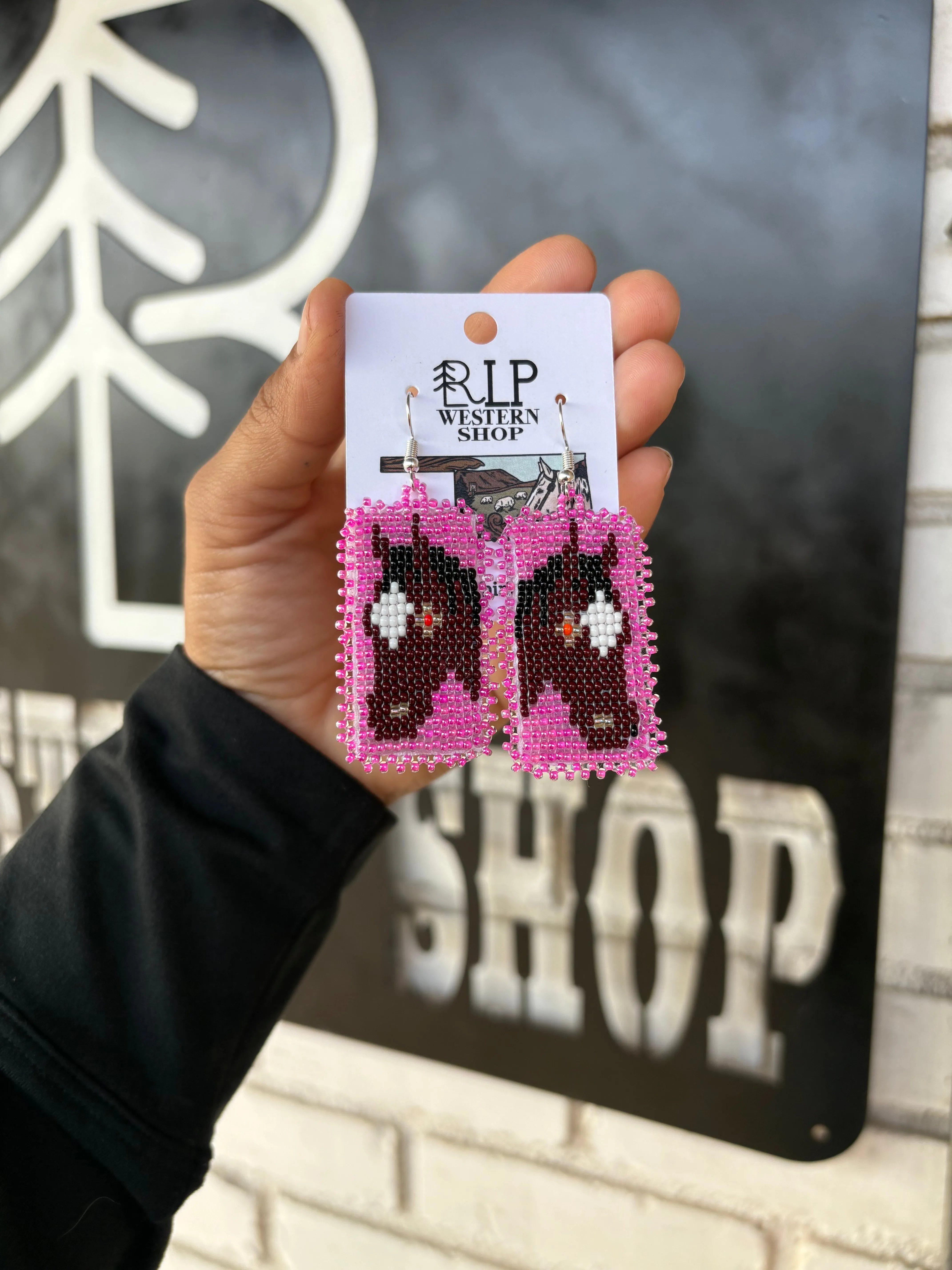 Pink Bay Mare Beaded Earrings