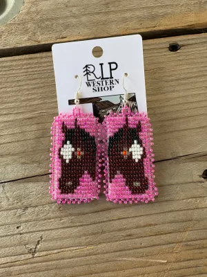 Pink Bay Mare Beaded Earrings