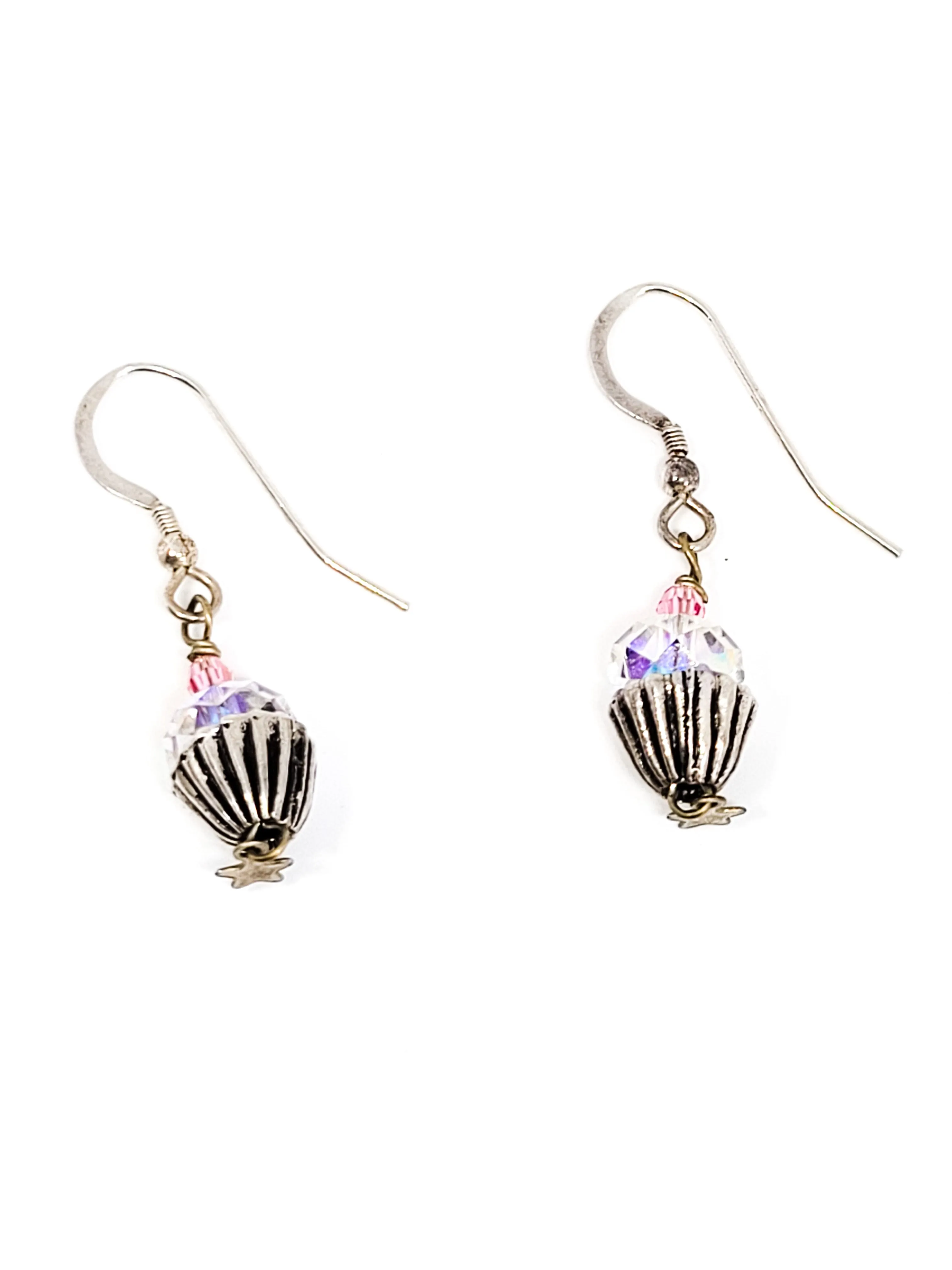 Pink cupcake and stars sterling silver drop and dangle earrings 925