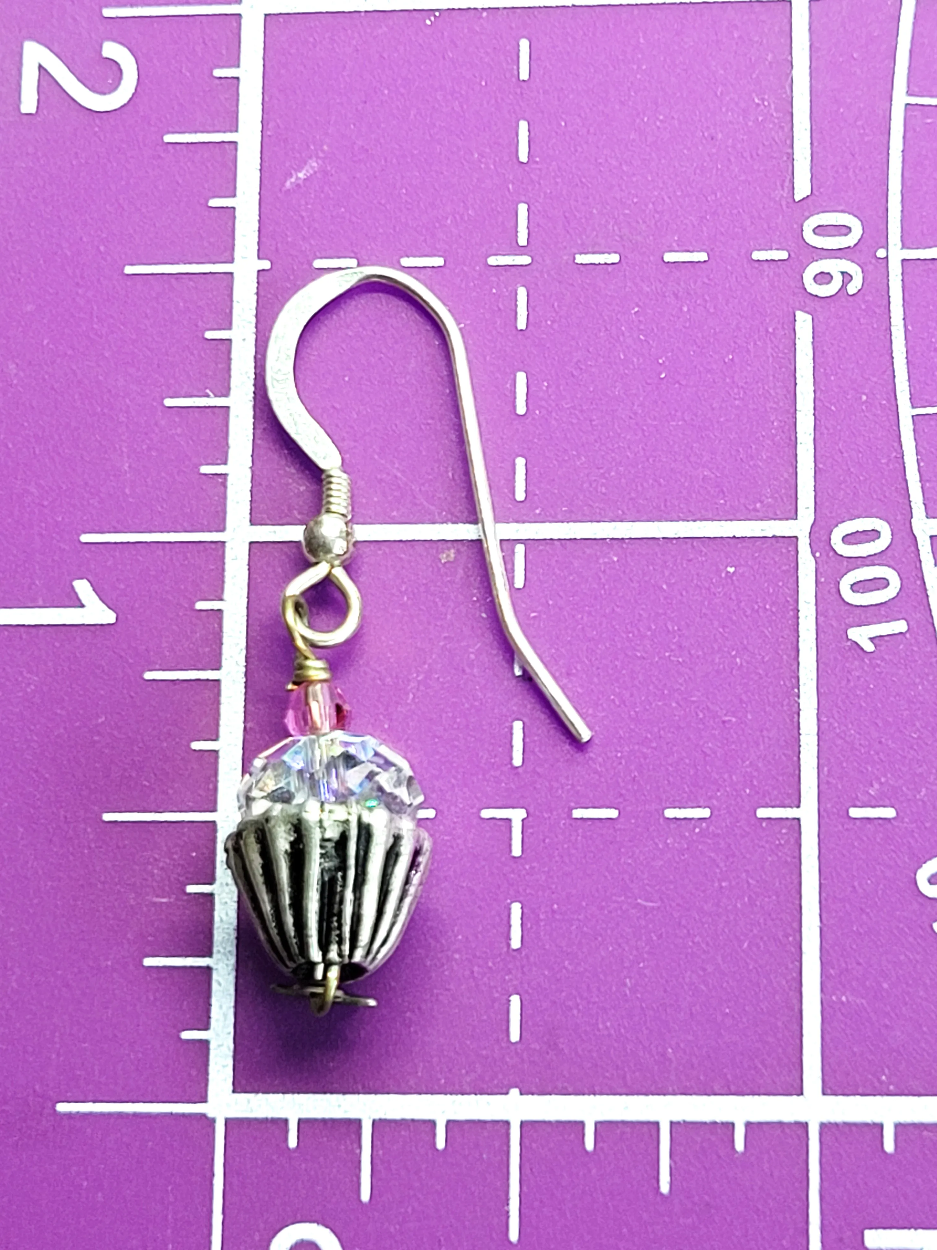 Pink cupcake and stars sterling silver drop and dangle earrings 925