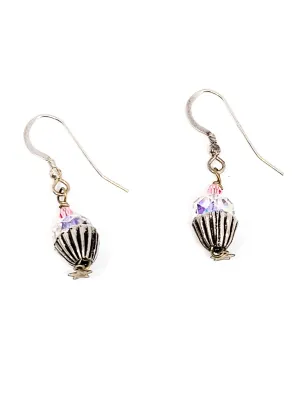 Pink cupcake and stars sterling silver drop and dangle earrings 925