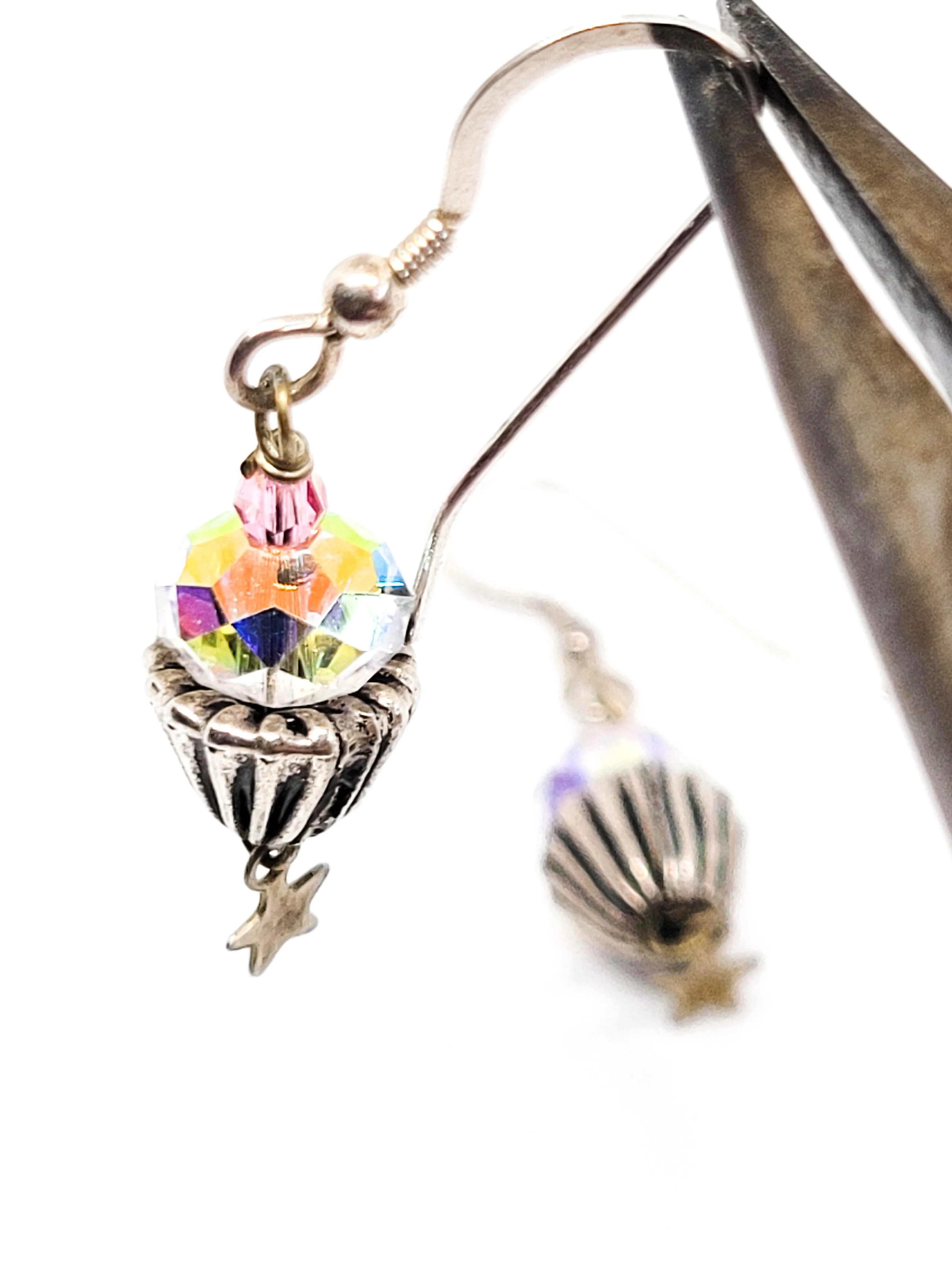 Pink cupcake and stars sterling silver drop and dangle earrings 925
