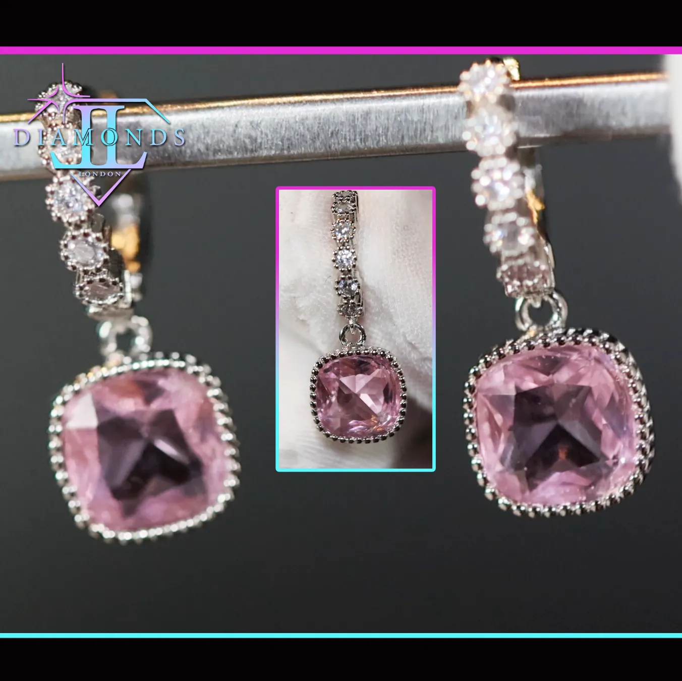 Pink Diamond Hoop Earrings | Earrings for Bride | Pink Diamond Earrings