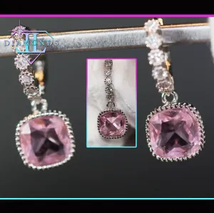Pink Diamond Hoop Earrings | Earrings for Bride | Pink Diamond Earrings