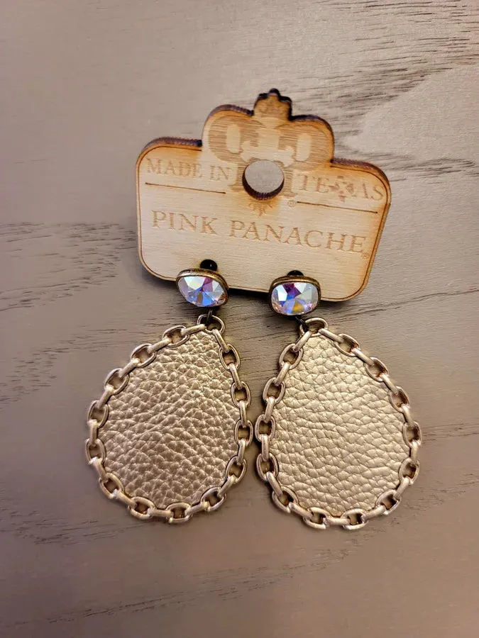 Pink Panache Gold Leather and Chain Earrings