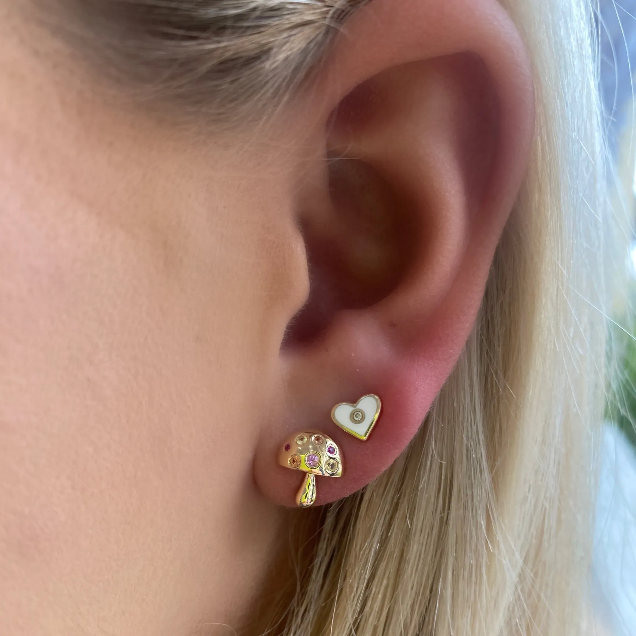Pink Sapphire and Diamond Mushroom Studs