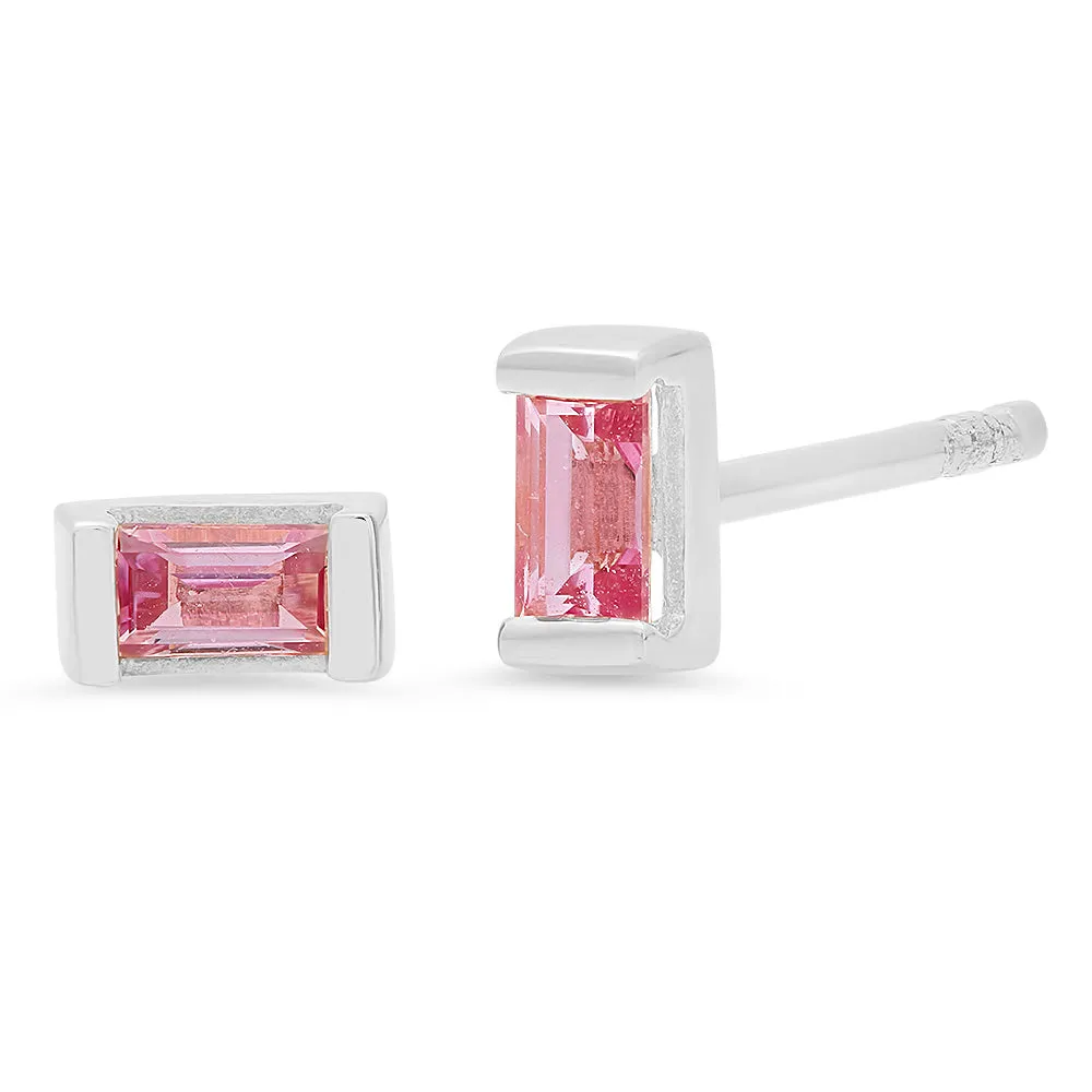 Pink Sapphire Baguette Studs