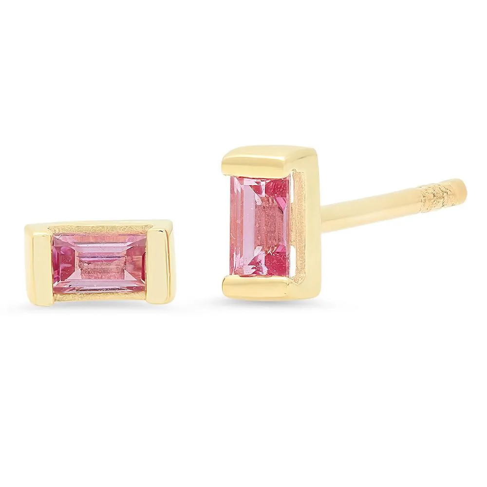 Pink Sapphire Baguette Studs