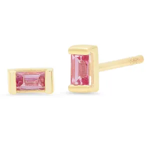 Pink Sapphire Baguette Studs