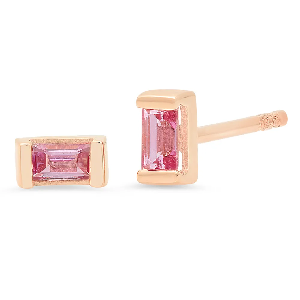 Pink Sapphire Baguette Studs
