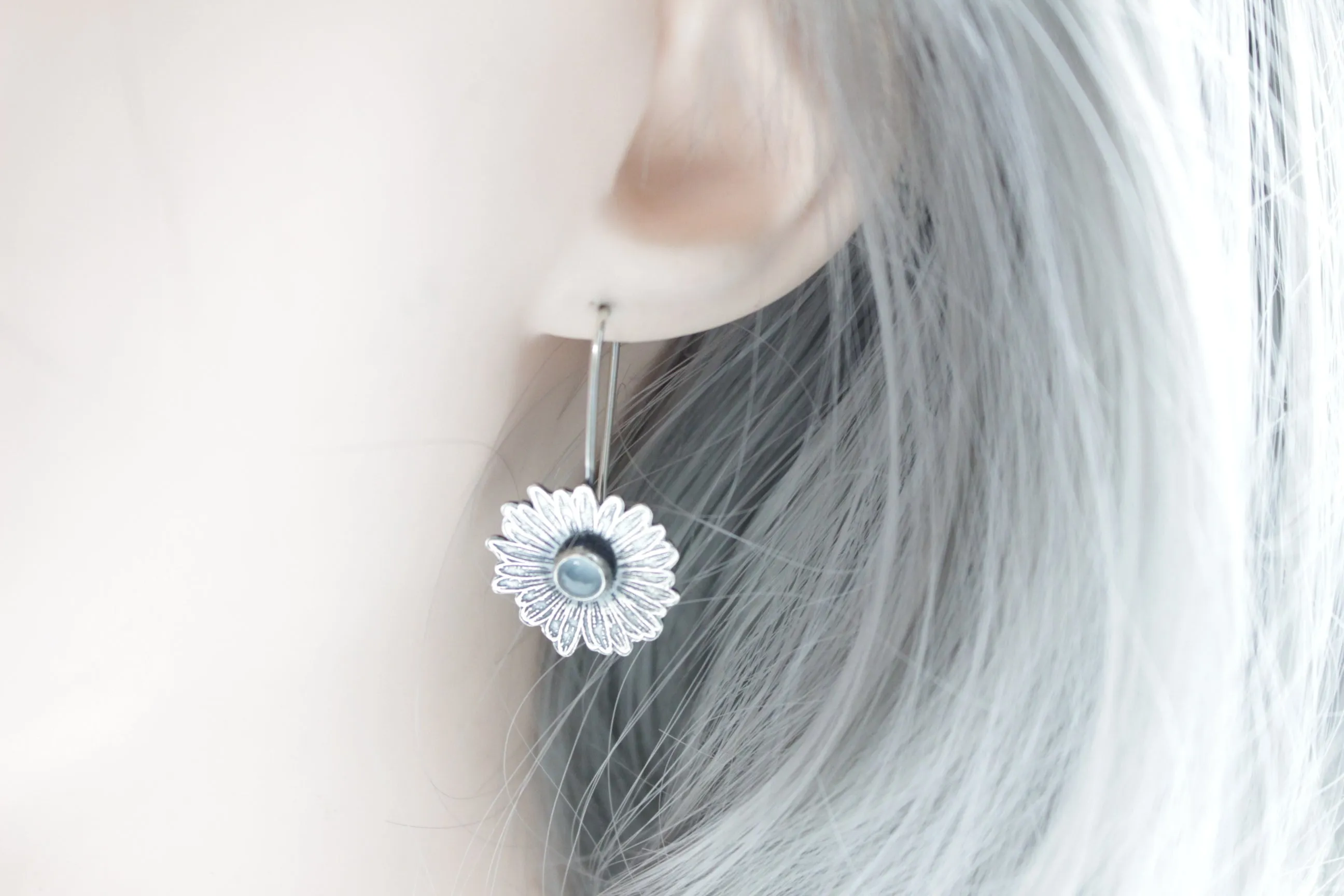 Pink Sapphire Sterling silver daisy earrings