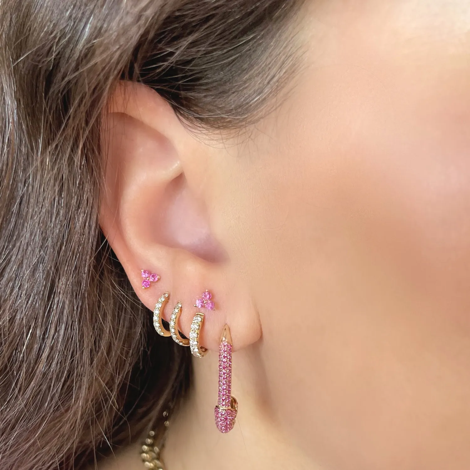 Pink Sapphire Trinity Post Earring