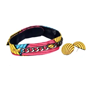 Pinkstroke Ankara Choker with Yellow Button Earring