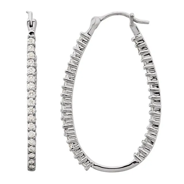 Platinum 1 CTW Diamond Inside-Outside Oval Hoop Earrings
