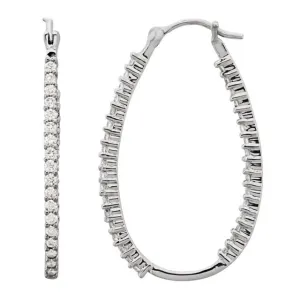 Platinum 1 CTW Diamond Inside-Outside Oval Hoop Earrings