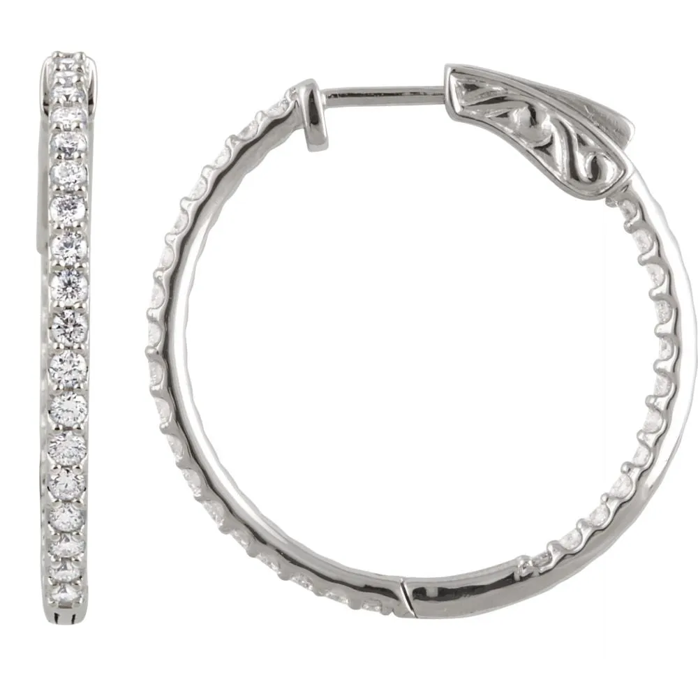 Platinum 1 CTW Diamond Inside/Outside Hoop Earrings