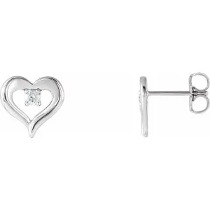 Platinum 1/10 CTW Diamond Heart Stud Earrings