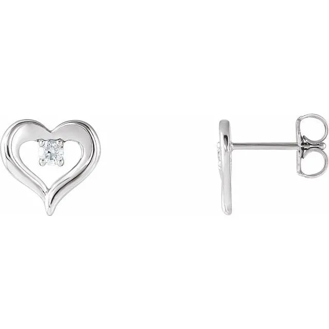 Platinum 1/10 CTW Diamond Heart Stud Earrings