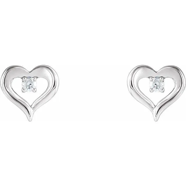 Platinum 1/10 CTW Diamond Heart Stud Earrings