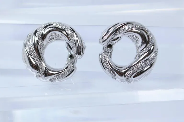 Platinum 1.30 Carat Diamond Crescent Clip On Earrings