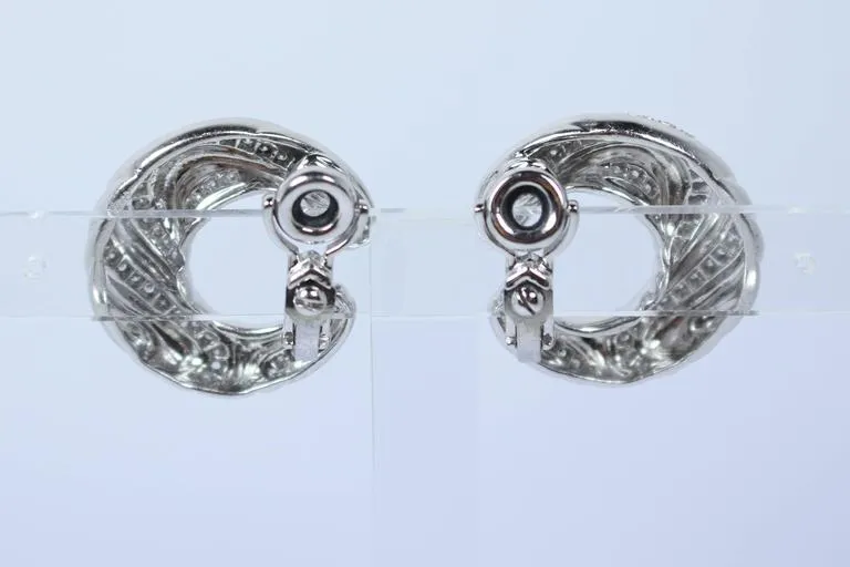 Platinum 1.30 Carat Diamond Crescent Clip On Earrings
