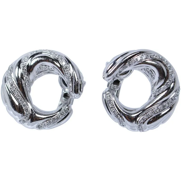 Platinum 1.30 Carat Diamond Crescent Clip On Earrings