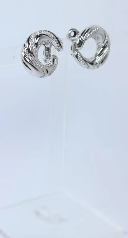 Platinum 1.30 Carat Diamond Crescent Clip On Earrings