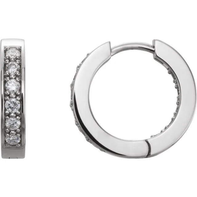 Platinum 15 mm 1/2 CTW Natural Diamond Inside-Outside Hoop Earrings