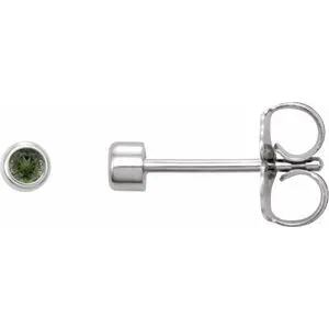 Platinum 2 mm Round Natural Green Tourmaline Micro Bezel Single Stud Earring