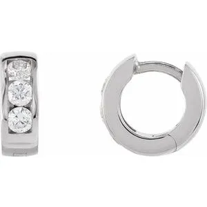 Platinum 5/8 CTW Natural Diamond 14 mm Hinged Hoop Earrings